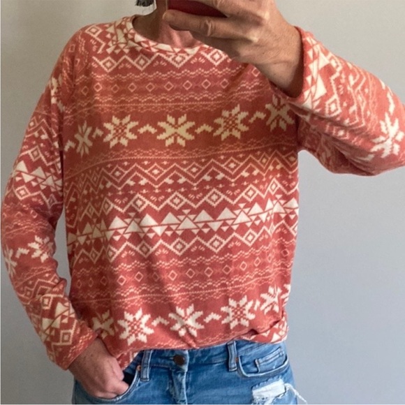 Brushed Hacci Fair Isle Geo Print Long Sleeve Top - Picture 3 of 9